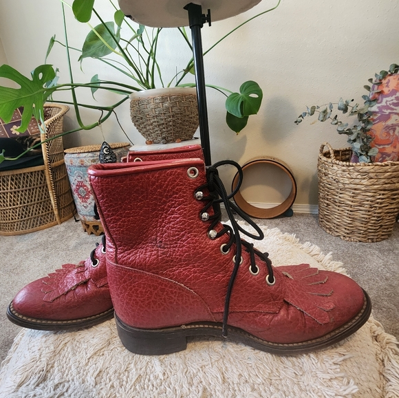 Handmade in Mexico RED Ranch style ankle boots - Picture 4 of 8